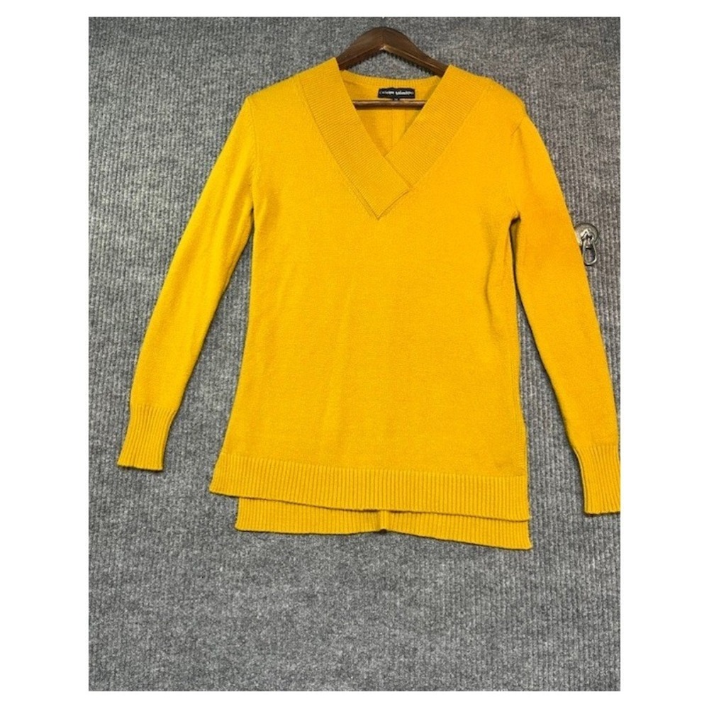 Catherine Malandrino Womens XS Mustard Yellow V-Neck High-Low Knit Sweater